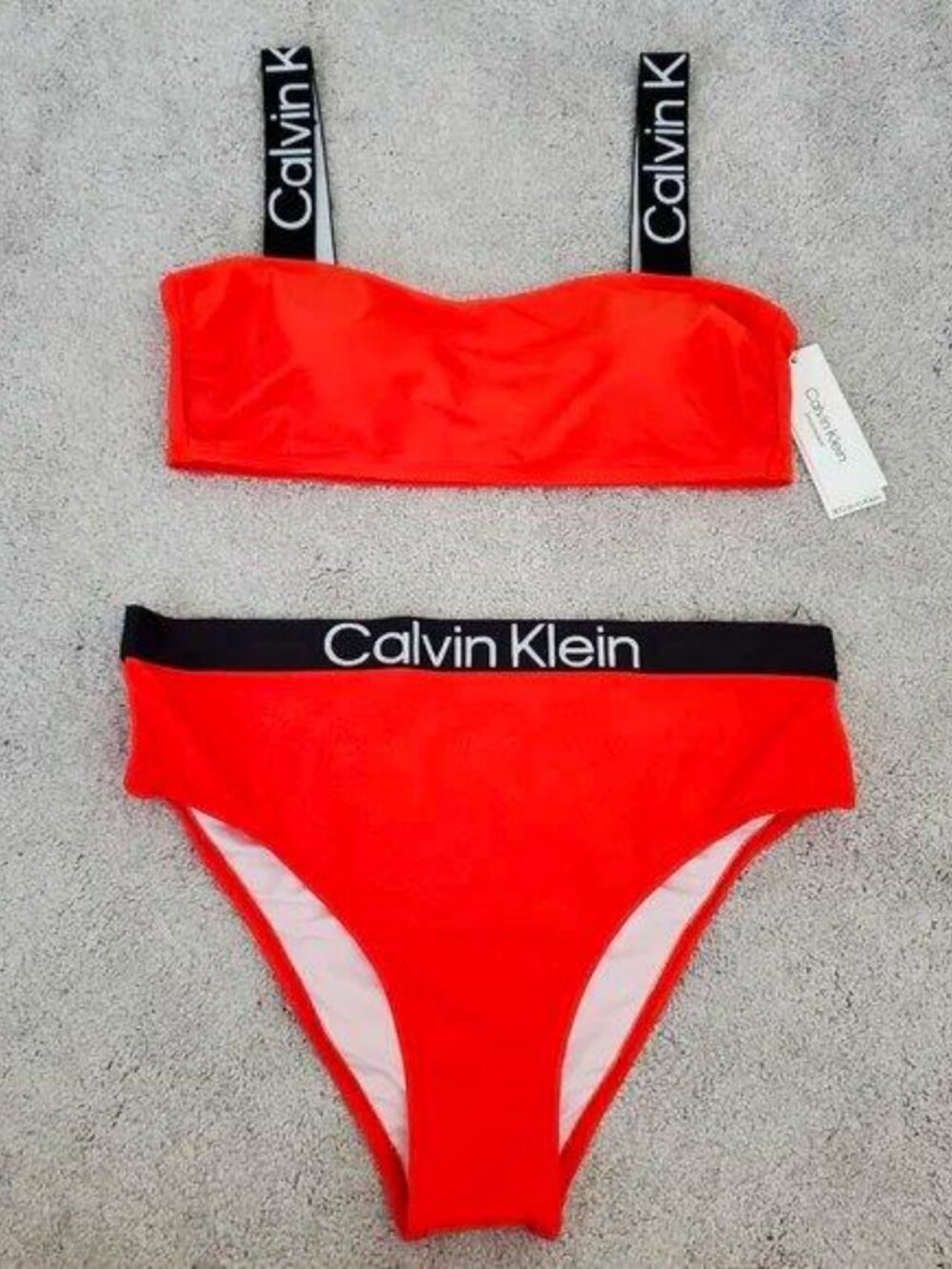 Calvin Klein Logo Square Neck Sexy Cut 2 Piece Bikini SwimSuit Orange XL NWT
